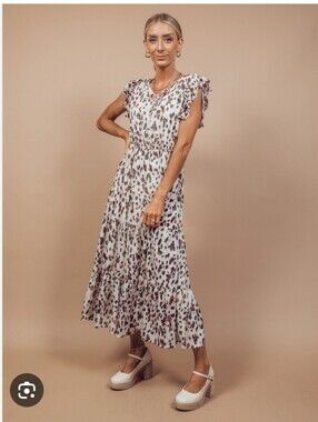 Hayden Cream Maxi Dress with Brown Leopard Print
